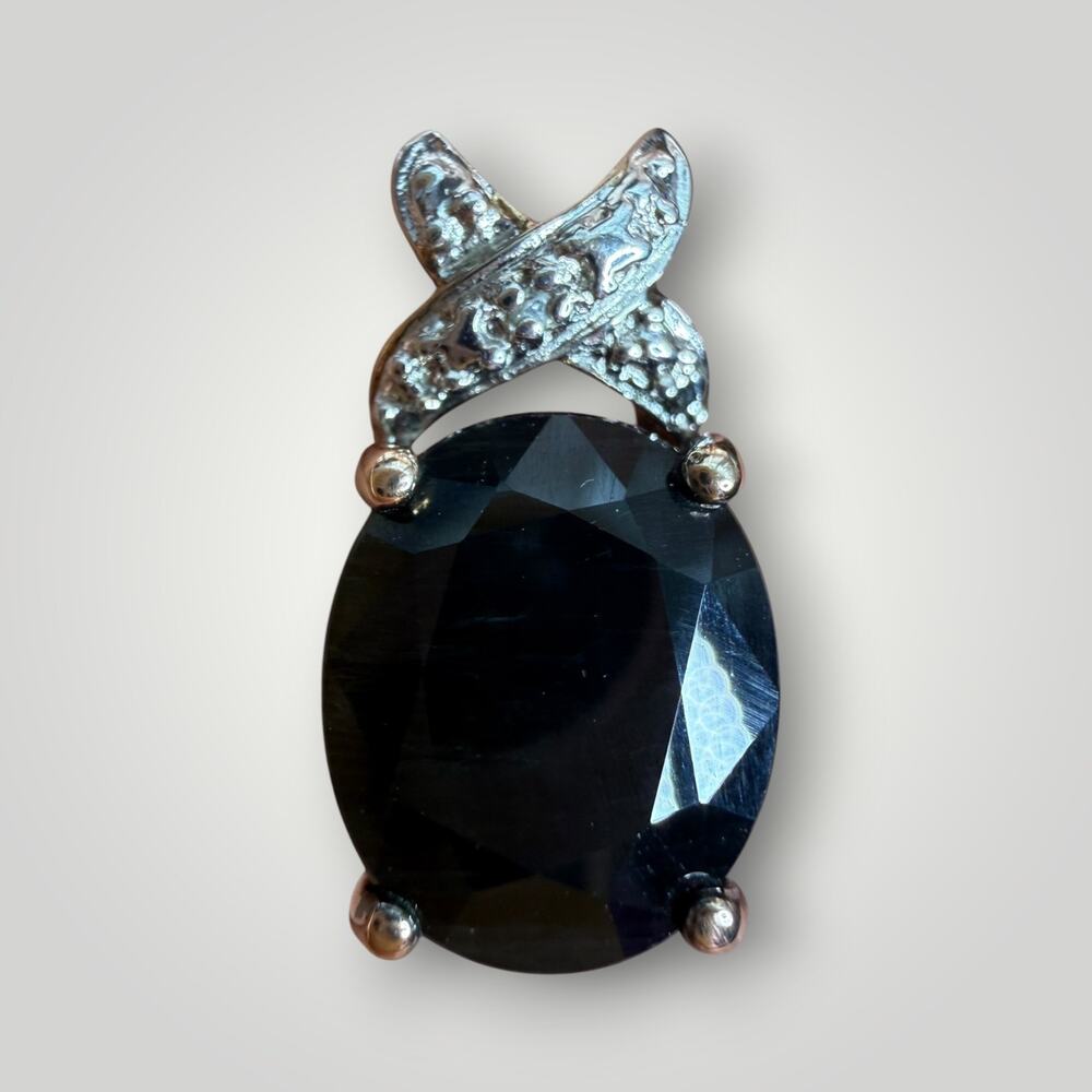 Sterling Silver 925 Gold Tone Cz & Black Onyx Statement Pendant